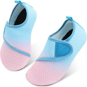 L-RUN Toddler Water Shoes Quick Dry Kids Swim Shoes Barefoot Boys Girls Aqua Socks for Beach Pool Surfing Yoga Non-Slip(Pink Blue)