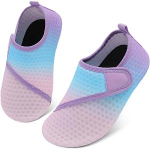 L-RUN Toddler Water Shoes Quick Dry Kids Swim Shoes Barefoot Boys Girls Aqua Socks for Beach Pool Surfing Yoga Non-Slip(Pink Blue Purle)