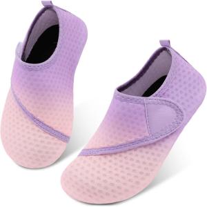 L-RUN Toddler Water Shoes Quick Dry Kids Swim Shoes Barefoot Boys Girls Aqua Socks for Beach Pool Surfing Yoga Non-Slip(Pink Purple)