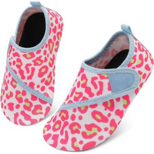 L-RUN Toddler Water Shoes Quick Dry Kids Swim Shoes Barefoot Boys Girls Aqua Socks for Beach Pool Surfing Yoga Non-Slip(Rose Red Leopard)