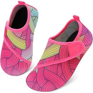 L-RUN Toddler Water Shoes Quick Dry Kids Swim Shoes Barefoot Boys Girls Aqua Socks for Beach Pool Surfing Yoga Non-Slip(Rose Red Lines)