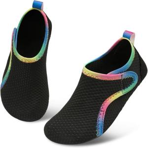 L-RUN Toddler Water Shoes Quick Dry Kids Swim Shoes Barefoot Boys Girls Aqua Socks for Beach Pool Surfing Yoga Non-Slip(Strip Black Rainbow)