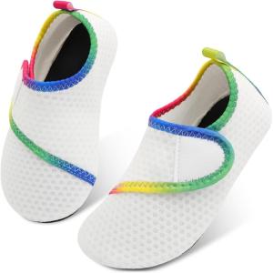 L-RUN Toddler Water Shoes Quick Dry Kids Swim Shoes Barefoot Boys Girls Aqua Socks for Beach Pool Surfing Yoga Non-Slip(White Dots)