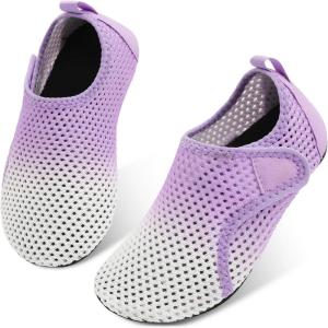 L-RUN Toddler Water Shoes Quick Dry Kids Swim Shoes Barefoot Boys Girls Aqua Socks for Beach Pool Surfing Yoga Non-Slip(White Purple)