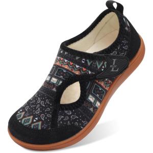 L-RUN Womens Slippers Wide Toe Box Barefoot Diabetic Shoes Women Ladies Winter House Shoes for Indoor and Outdoor(Brown Bohemia)
