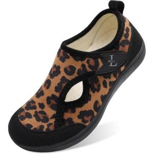 L-RUN Womens Slippers Wide Toe Box Barefoot Diabetic Shoes Women Ladies Winter House Shoes for Indoor and Outdoor(Brown Leopard)
