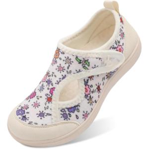 L-RUN Womens Slippers Wide Toe Box Barefoot Diabetic Shoes Women Ladies Winter House Shoes for Indoor and Outdoor(Ivory Small Floral)