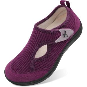 L-RUN Womens Slippers Wide Toe Box Barefoot Diabetic Shoes Women Ladies Winter House Shoes for Indoor and Outdoor(Purple Corduroy)