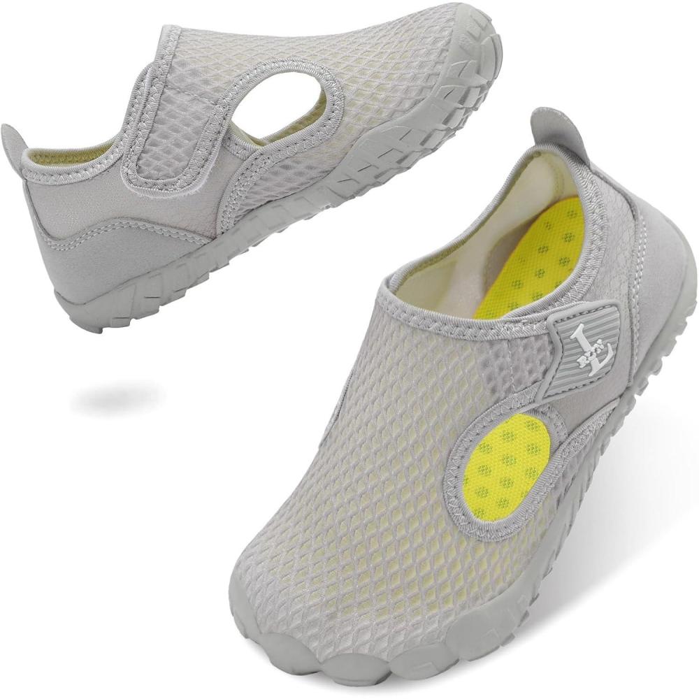 image:imageLRUN Kids Water Shoes Quick Dry Aqua Socks for Boys amp Girls NonSlip Pool amp Beach Sandals for Toddler Little Kid Big KidLight Grey