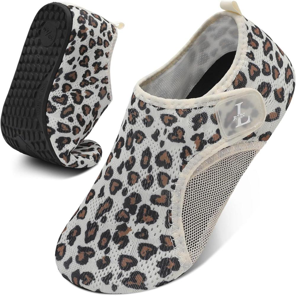 image:imageLRUN Water Shoes for Men Women QuickDry Aqua Socks Barefoot Water Sneakers for Beach Swimming Surf YogaLeopard