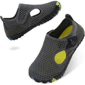 L-RUN Kids Water Shoes Quick Dry Aqua Socks for Boys & Girls Non-Slip Pool & Beach Sandals for Toddler Little Kid Big Kid(Dark Grey)