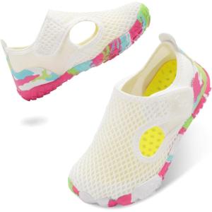 L-RUN Kids Water Shoes Quick Dry Aqua Socks for Boys & Girls Non-Slip Pool & Beach Sandals for Toddler Little Kid Big Kid(White)