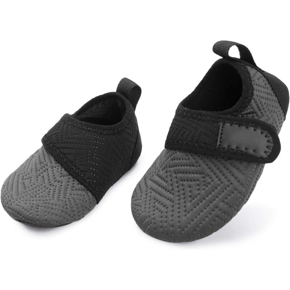 image:imageLRUN Infant Water Shoes Barefoot Skin Aqua Sock Breathable Beach Swim Pool Walking Shoes for Baby First Walker Non SlipGrey Black