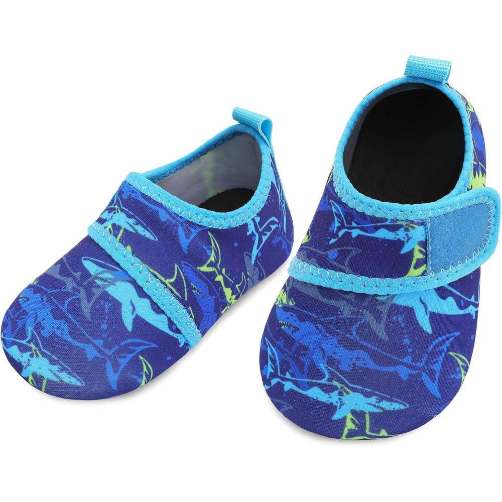 image:imageLRUN Infant Water Shoes Barefoot Skin Aqua Sock Breathable Beach Swim Pool Walking Shoes for Baby First Walker Non SlipNavy Green Shark