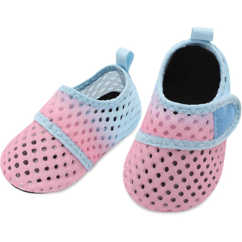image:imageLRUN Infant Water Shoes Barefoot Skin Aqua Sock Breathable Beach Swim Pool Walking Shoes for Baby First Walker Non SlipPink Blue Gradient