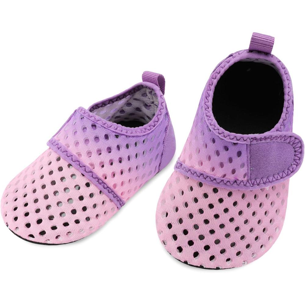 image:imageLRUN Infant Water Shoes Barefoot Skin Aqua Sock Breathable Beach Swim Pool Walking Shoes for Baby First Walker Non SlipPink Purple