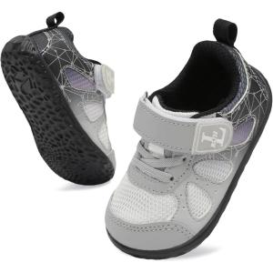 L-RUN Baby First Walkers Shoes for Boys & Girls Non-Slip Soft Sole Toddler Sneakers Lightweight & Breathable Mesh(Grey Black)