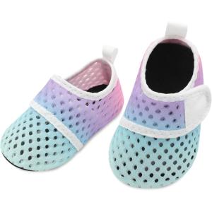 L-RUN Infant Water Shoes Barefoot Skin Aqua Sock Breathable Beach Swim Pool Walking Shoes for Baby First Walker Non Slip(Blue Purple Pink)