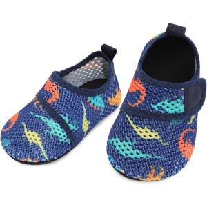 L-RUN Infant Water Shoes Barefoot Skin Aqua Sock Breathable Beach Swim Pool Walking Shoes for Baby First Walker Non Slip(Navy Dinosaur Mesh)