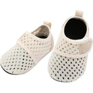 L-RUN Infant Water Shoes Barefoot Skin Aqua Sock Breathable Beach Swim Pool Walking Shoes for Baby First Walker Non Slip(Pure Beige)