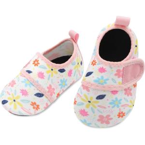 L-RUN Infant Water Shoes Barefoot Skin Aqua Sock Breathable Beach Swim Pool Walking Shoes for Baby First Walker Non Slip(White Flowers)