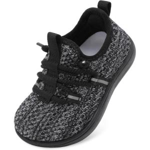 L-RUN Toddler Shoes Barefoot Wide Toe Box Kids Slip On Walking Sneakers for Boys & Girls Lightweight Tennis Play Shoes(Black Grey)