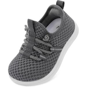 L-RUN Toddler Shoes Barefoot Wide Toe Box Kids Slip On Walking Sneakers for Boys & Girls Lightweight Tennis Play Shoes(Dark Grey)