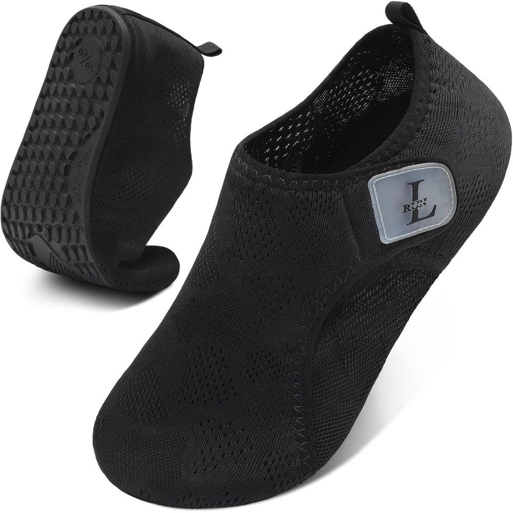 image:imageLRUN Water Shoes for Women Men QuickDry Aqua Socks Barefoot Swim Shoes NonSlip Beach Pool Shoes Breathable Surf Kayak Yoga SneakersBlack