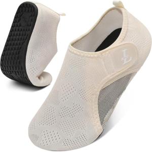 L-RUN Water Shoes for Women Men Quick-Dry Aqua Socks Barefoot Swim Shoes Non-Slip Beach Pool Shoes Breathable Surf Kayak Yoga Sneakers(Beige)