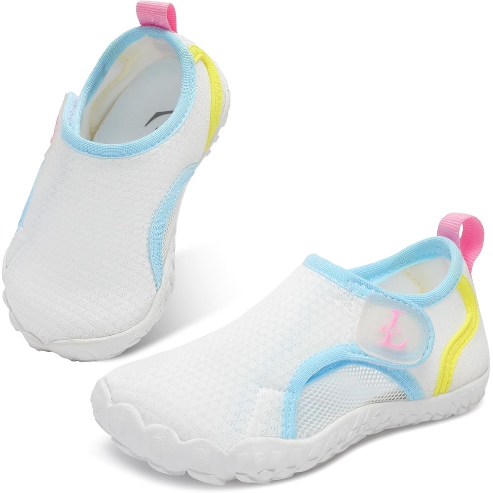 image:imageLRUN Kids Water Shoes Toddler Boys Girls Aqua Socks Quick Dry Mesh with Hook amp Loop NonSlip Rubber Sole Beach Swim Pool Lake Water ShoesWhite