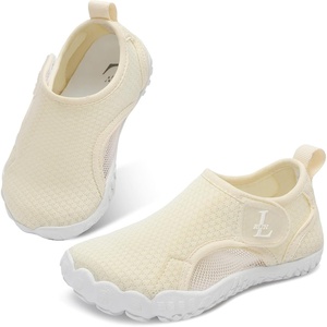 L-RUN Kids Water Shoes Toddler Boys Girls Aqua Socks Quick Dry Mesh with Hook & Loop Non-Slip Rubber Sole Beach Swim Pool Lake Water Shoes(Beige)