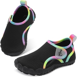 L-RUN Kids Water Shoes Toddler Boys Girls Aqua Socks Quick Dry Mesh with Hook & Loop Non-Slip Rubber Sole Beach Swim Pool Lake Water Shoes(Black)
