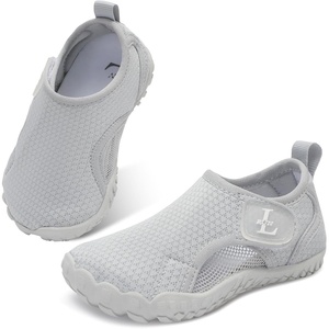 L-RUN Kids Water Shoes Toddler Boys Girls Aqua Socks Quick Dry Mesh with Hook & Loop Non-Slip Rubber Sole Beach Swim Pool Lake Water Shoes(Light Grey)
