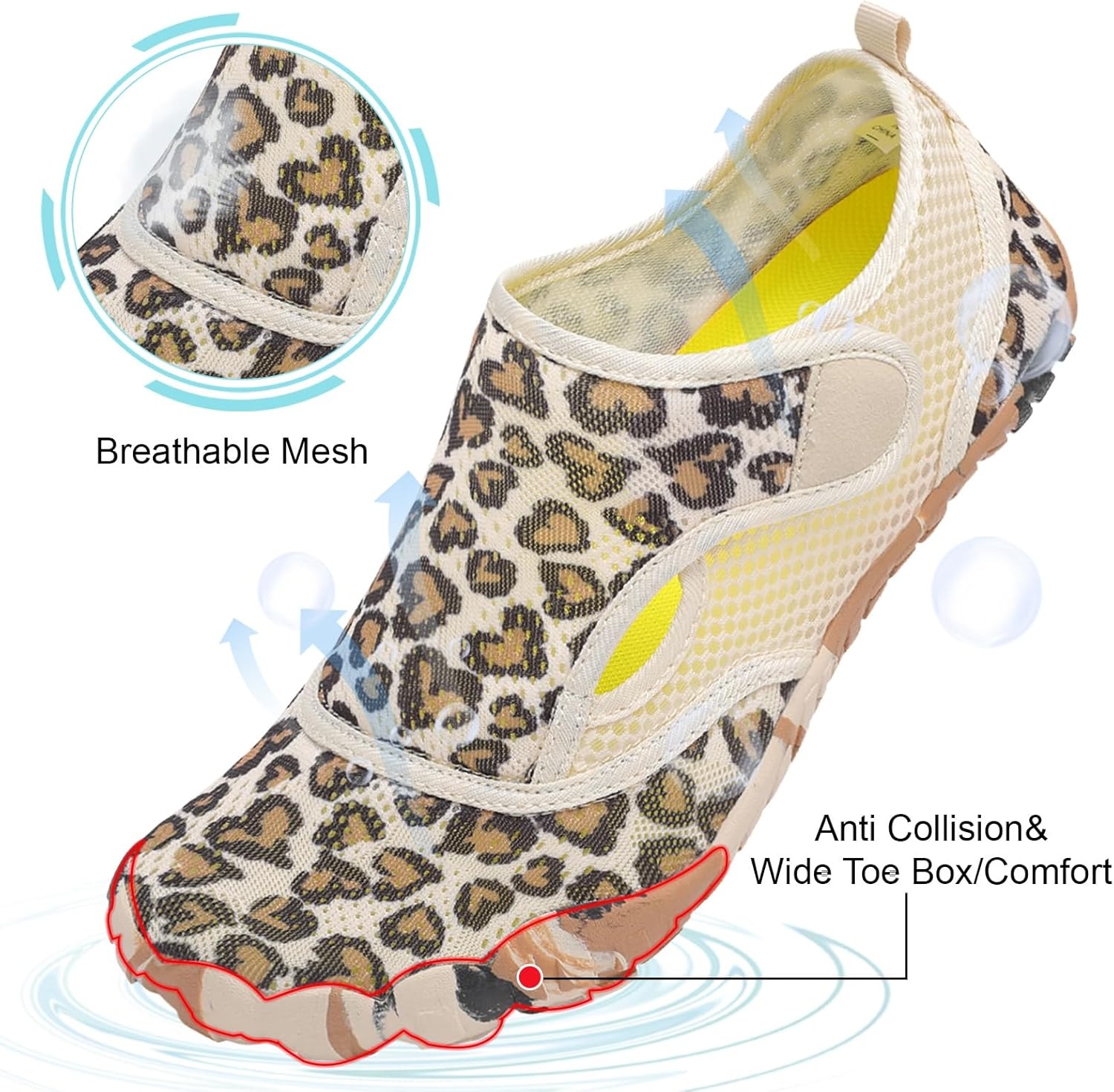 image:imageLRUN Barefoot Water Shoes Women Mens Aqua Sock Athletic Hiking Water Sports Shoes for Swim Beach Pool Sand Diving WalkingBeige Leopard