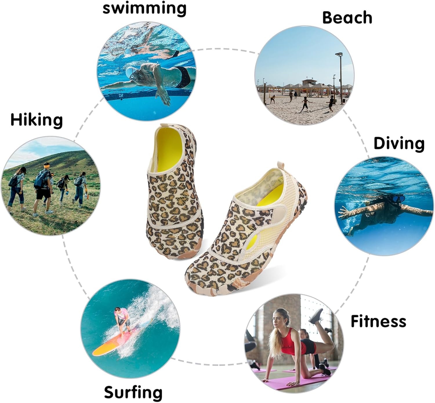 image:imageLRUN Barefoot Water Shoes Women Mens Aqua Sock Athletic Hiking Water Sports Shoes for Swim Beach Pool Sand Diving WalkingBeige Leopard