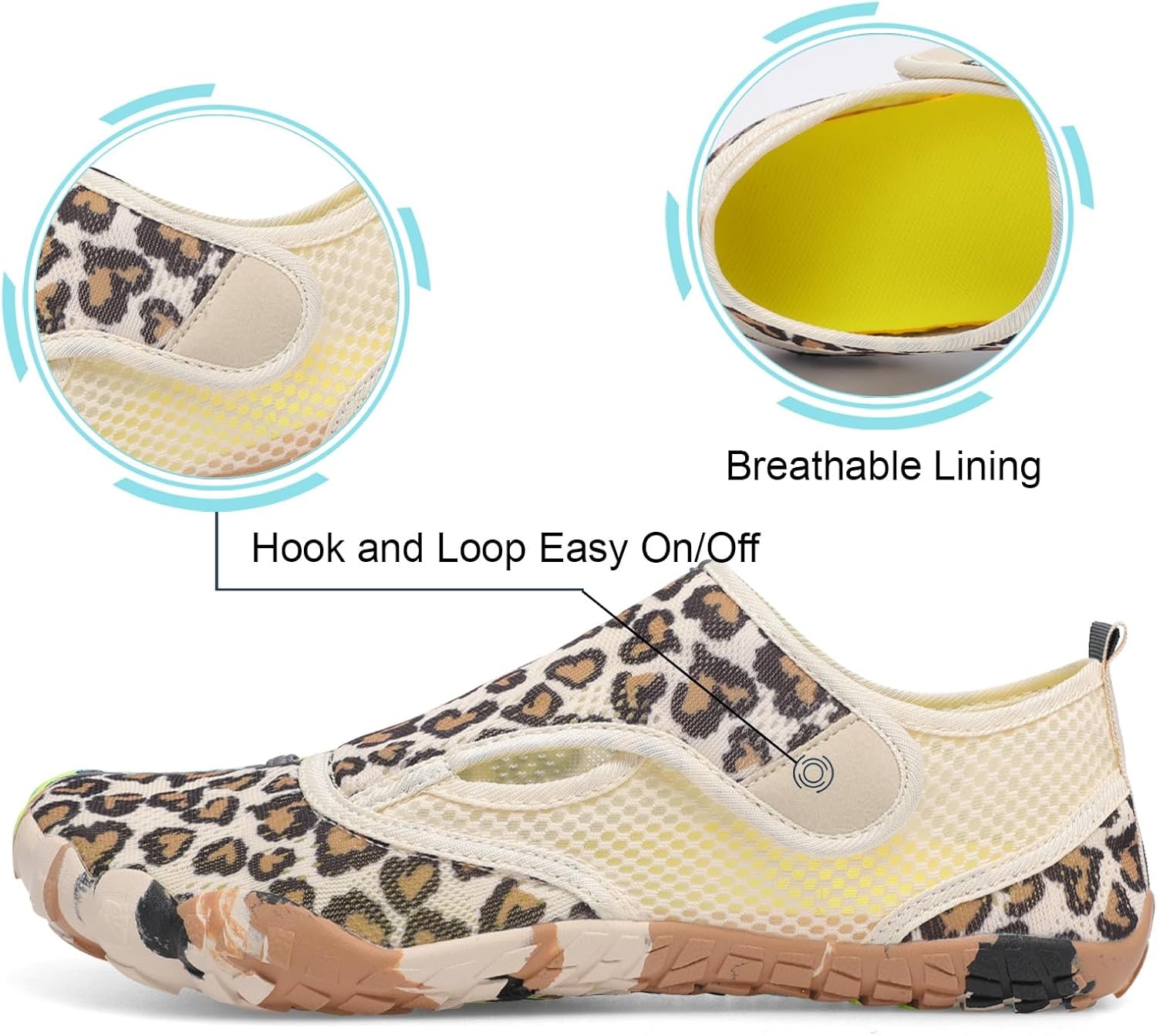 image:imageLRUN Barefoot Water Shoes Women Mens Aqua Sock Athletic Hiking Water Sports Shoes for Swim Beach Pool Sand Diving WalkingBeige Leopard