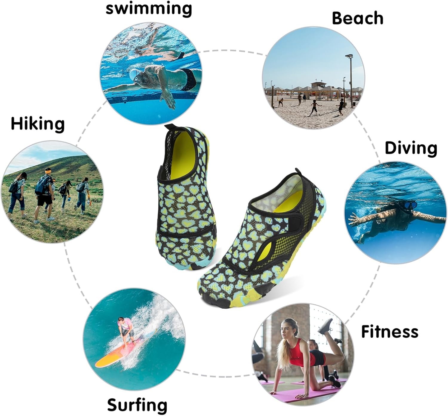 image:imageLRUN Barefoot Water Shoes Women Mens Aqua Sock Athletic Hiking Water Sports Shoes for Swim Beach Pool Sand Diving WalkingGreen Leopard