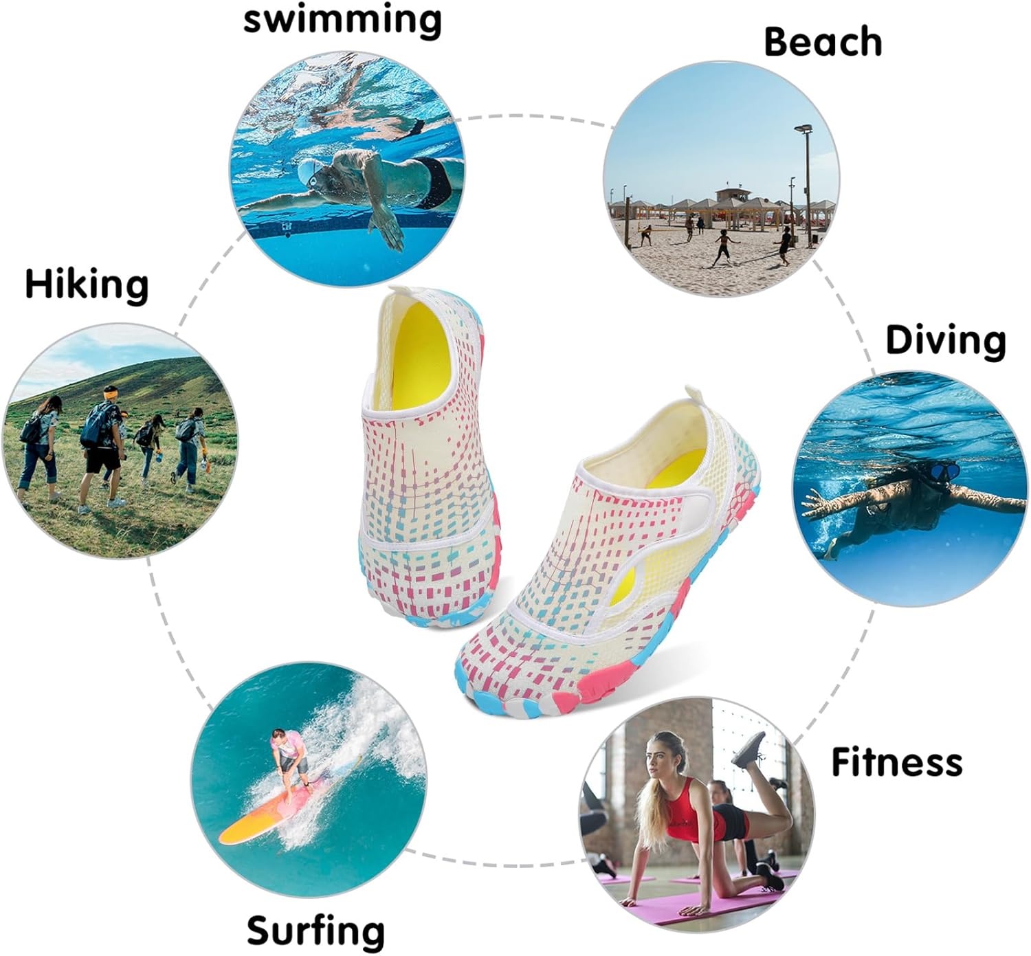 image:imageLRUN Barefoot Water Shoes Women Mens Aqua Sock Athletic Hiking Water Sports Shoes for Swim Beach Pool Sand Diving WalkingWhite Red