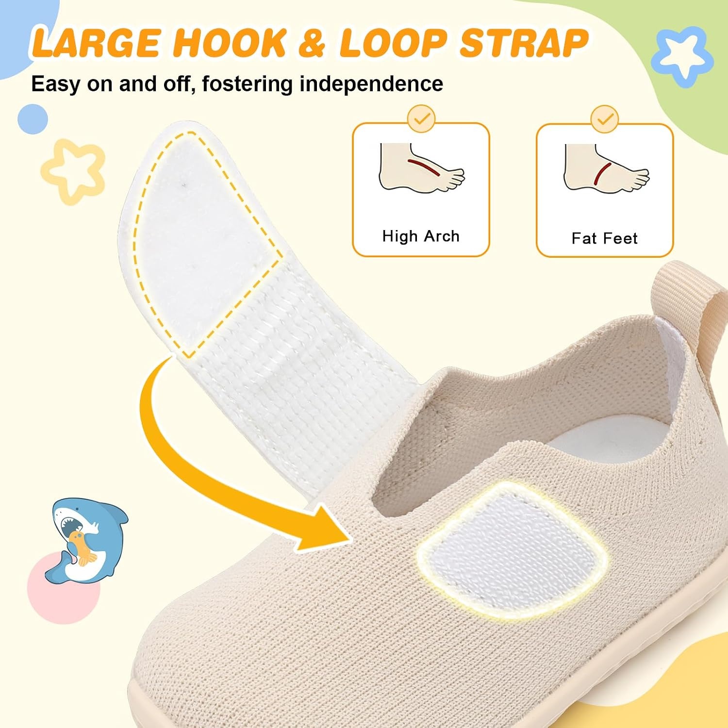 image:imageLRUN Baby Barefoot Walking Shoes Cute Shark Breathable LightweightBeige