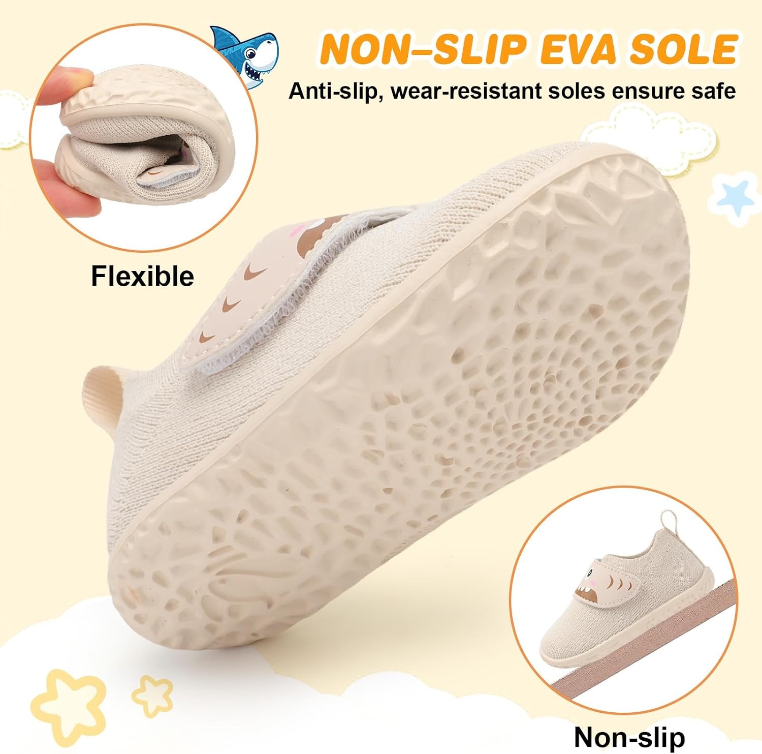 image:imageLRUN Baby Barefoot Walking Shoes Cute Shark Breathable LightweightBeige