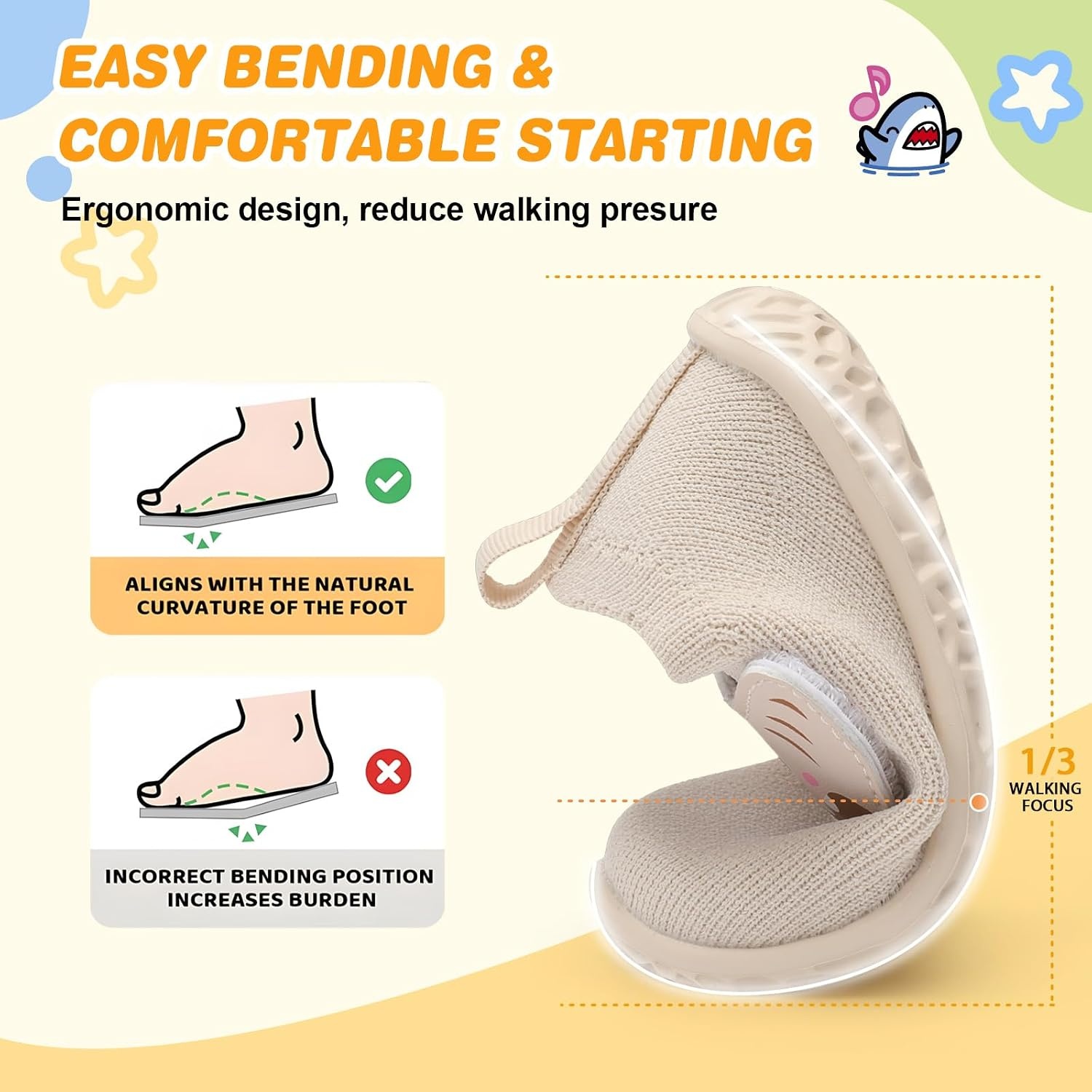 image:imageLRUN Baby Barefoot Walking Shoes Cute Shark Breathable LightweightBeige