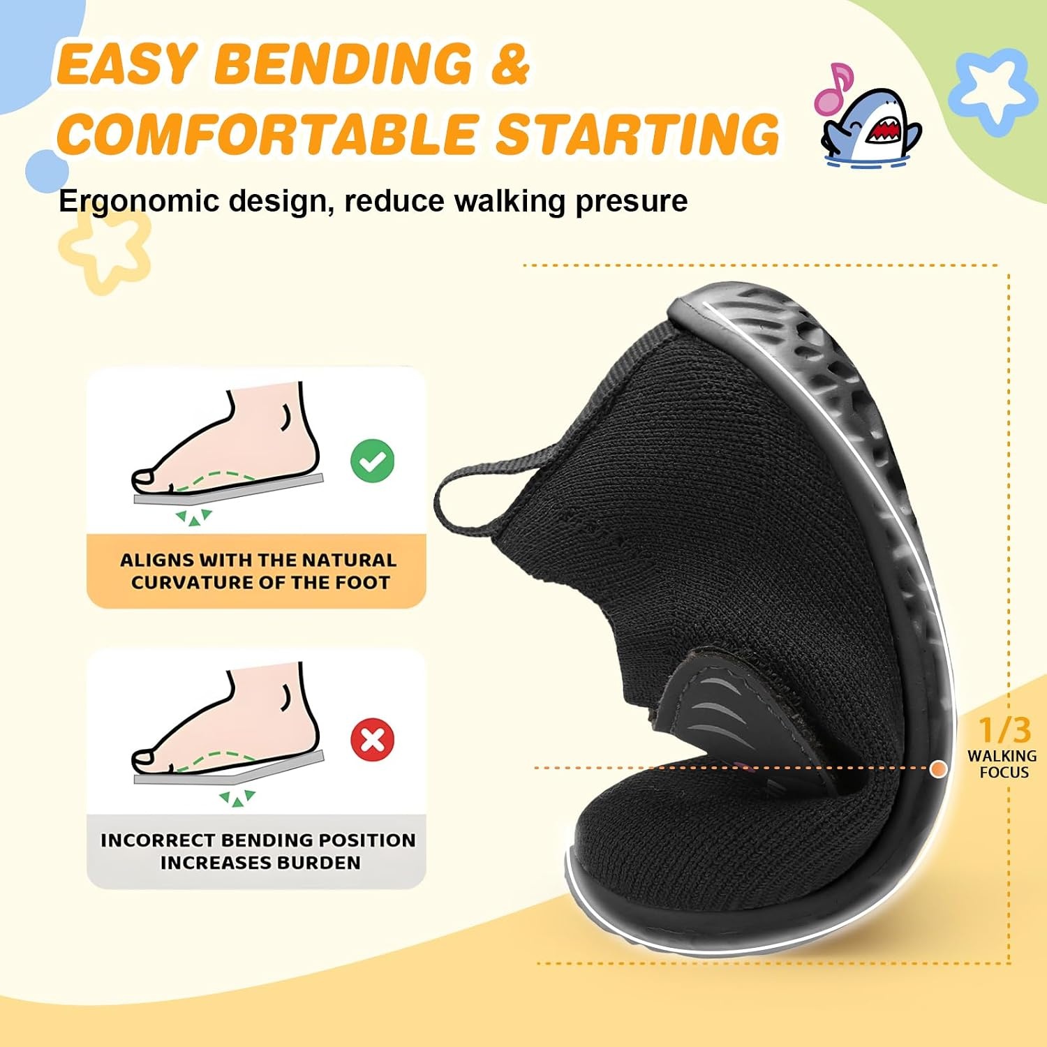 image:imageLRUN Baby Barefoot Walking Shoes Cute Shark Breathable LightweightBlack