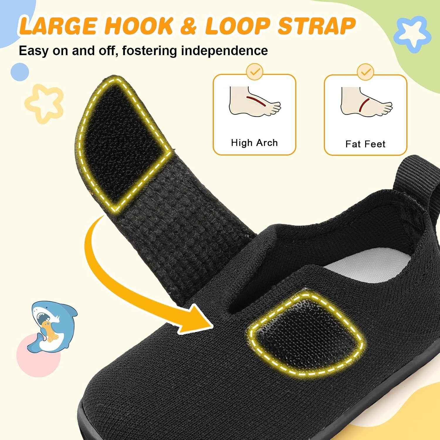 image:imageLRUN Baby Barefoot Walking Shoes Cute Shark Breathable LightweightBlack