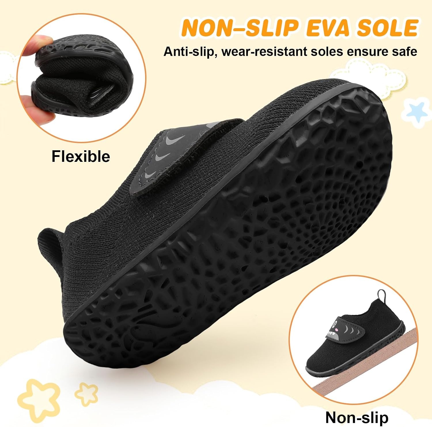 image:imageLRUN Baby Barefoot Walking Shoes Cute Shark Breathable LightweightBlack