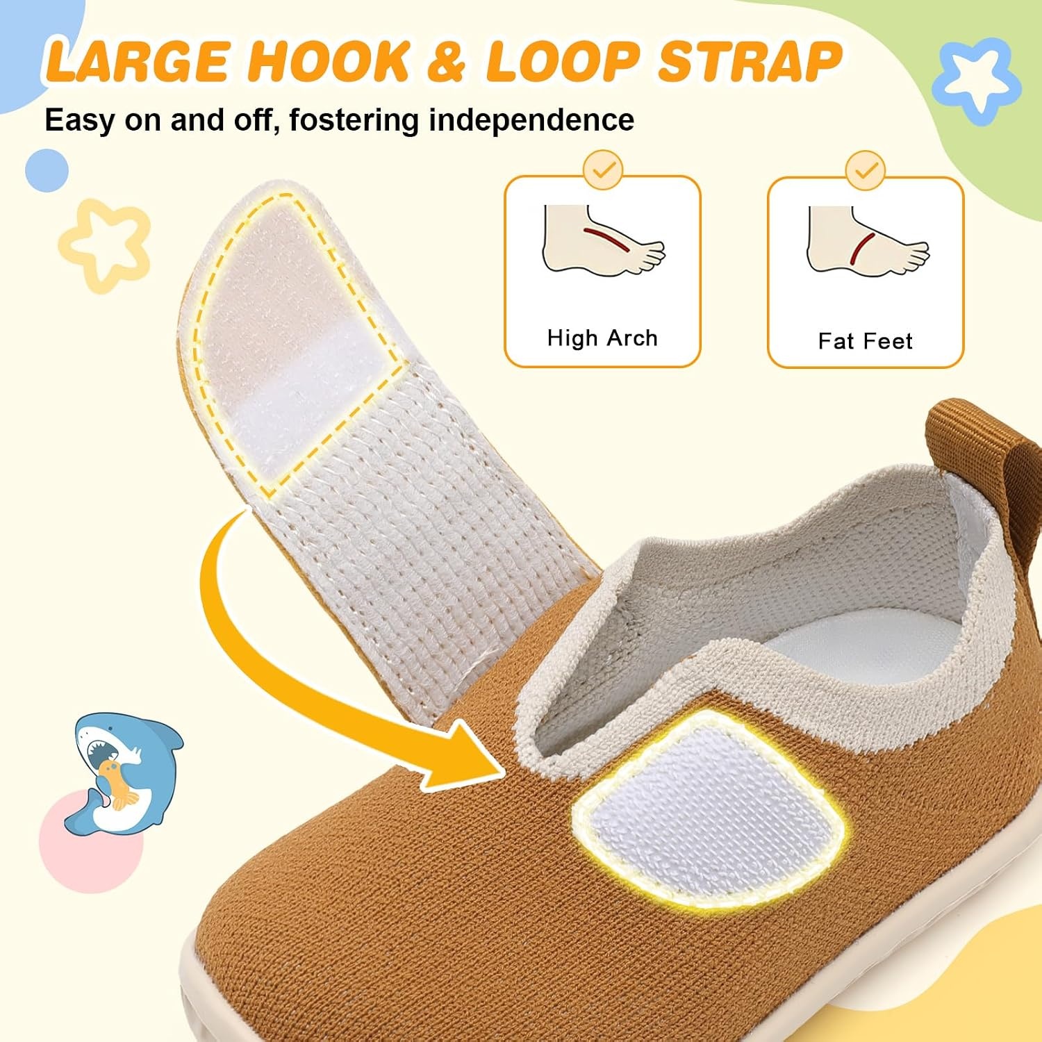 image:imageLRUN Baby Barefoot Walking Shoes Cute Shark Breathable LightweightBrown