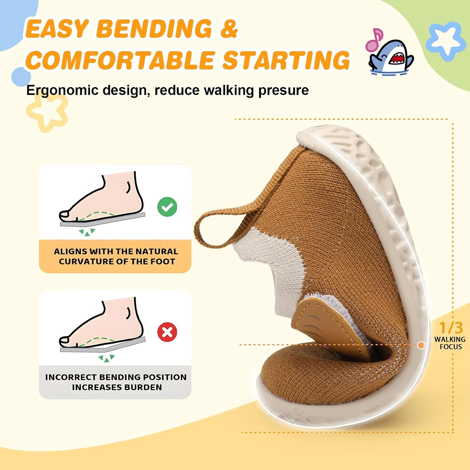 image:imageLRUN Baby Barefoot Walking Shoes Cute Shark Breathable LightweightBrown