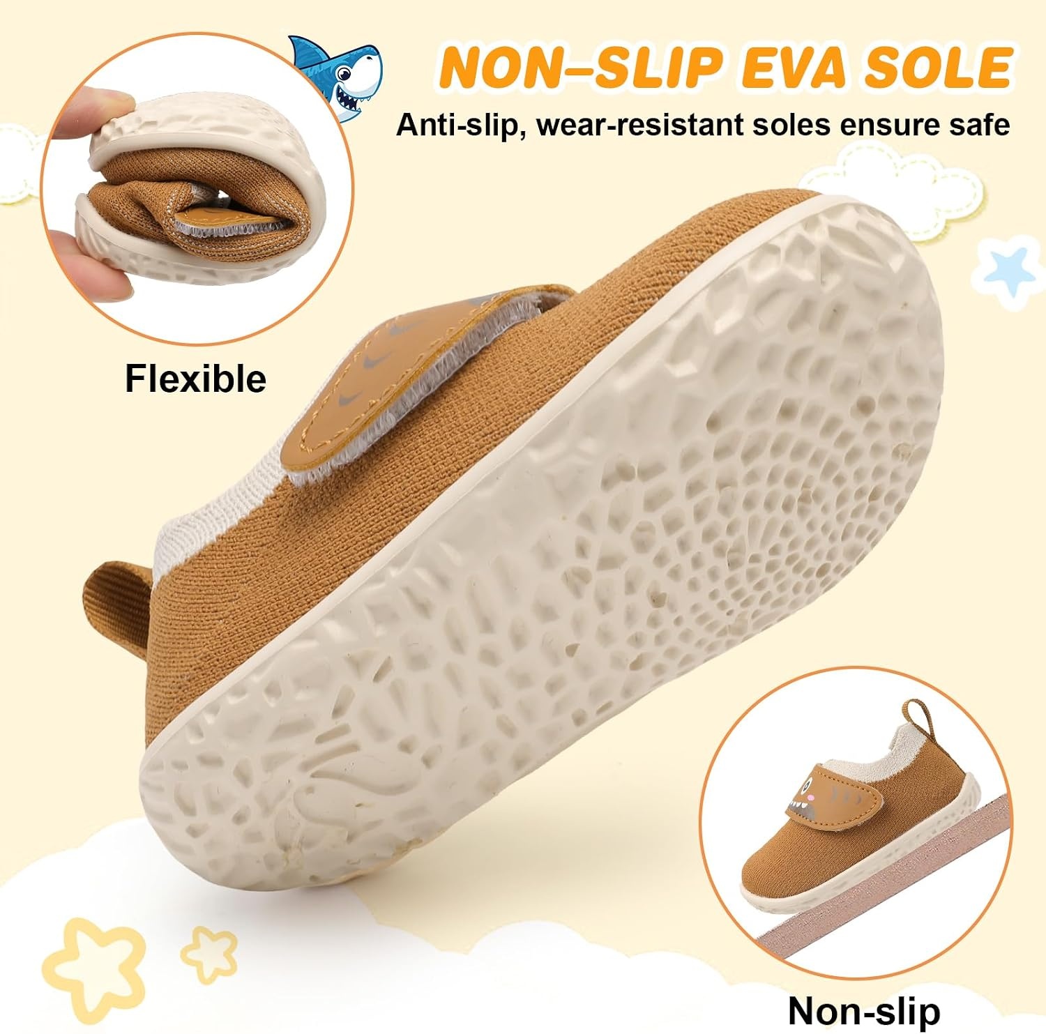 image:imageLRUN Baby Barefoot Walking Shoes Cute Shark Breathable LightweightBrown