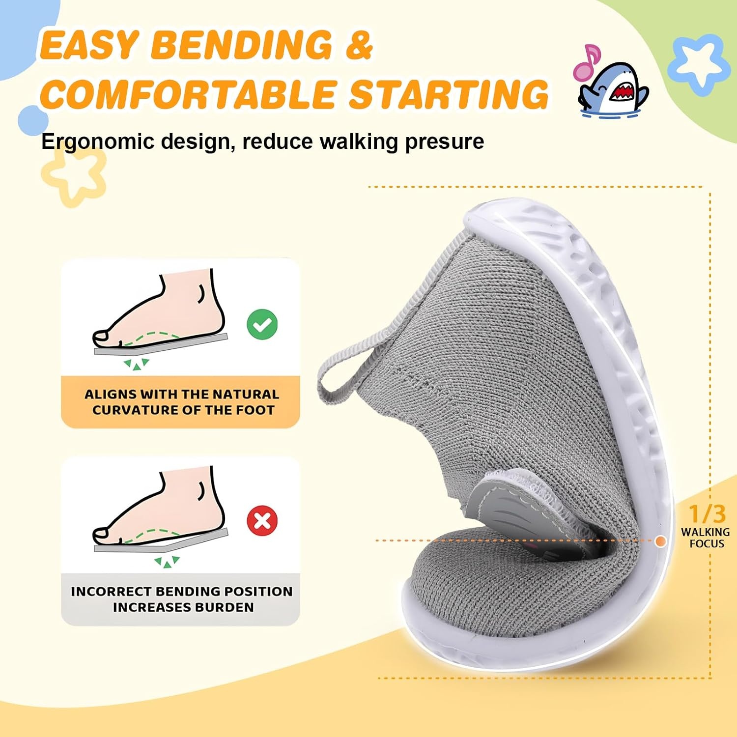 image:imageLRUN Baby Barefoot Walking Shoes Cute Shark Breathable LightweightGrey