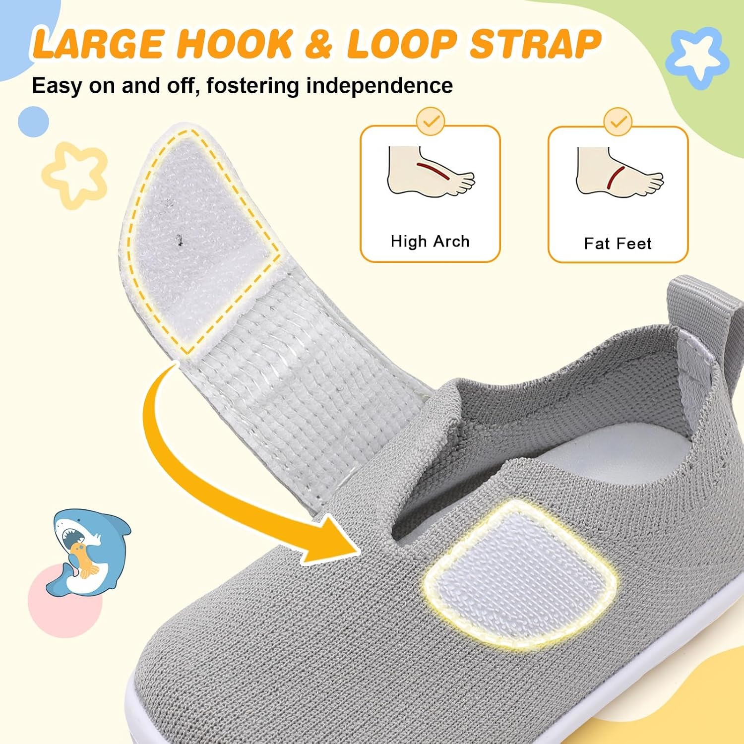 image:imageLRUN Baby Barefoot Walking Shoes Cute Shark Breathable LightweightGrey
