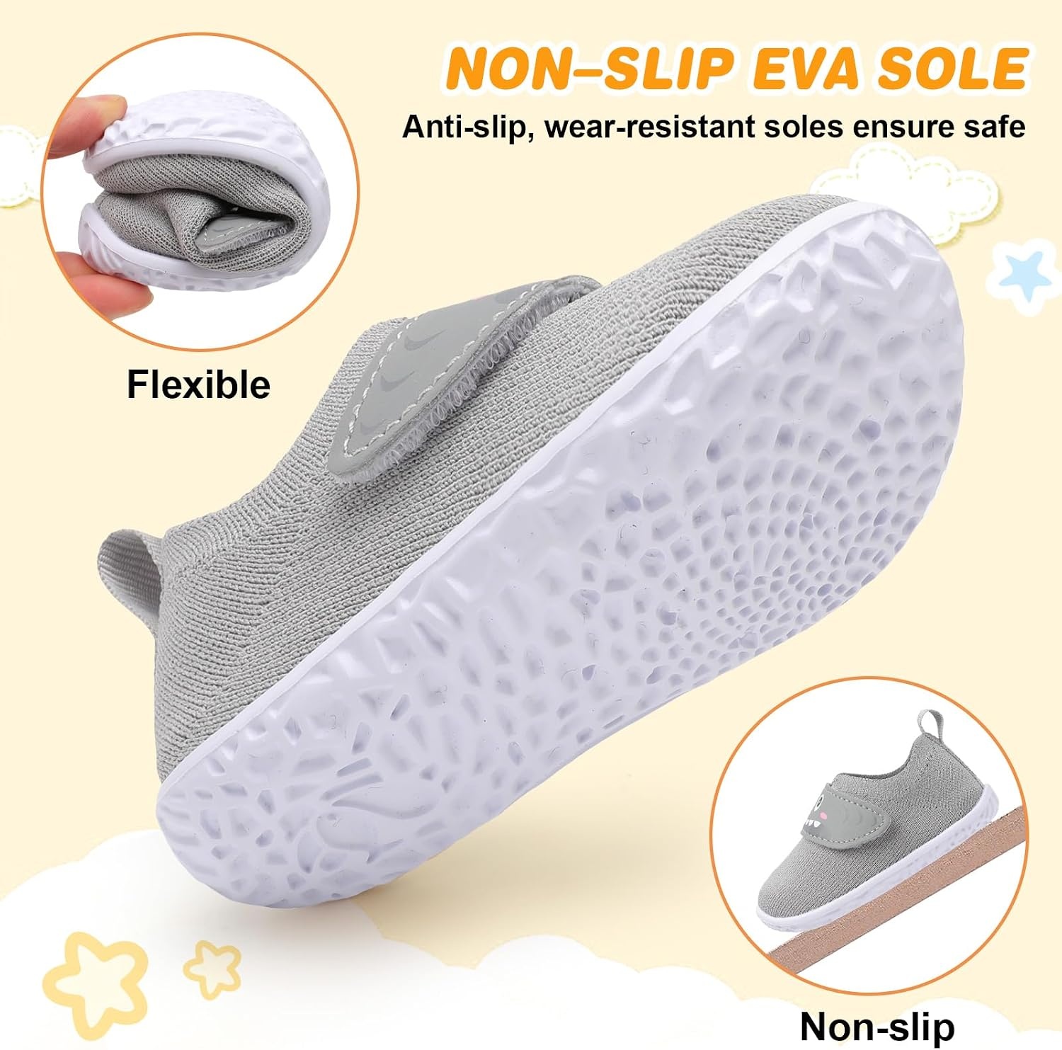 image:imageLRUN Baby Barefoot Walking Shoes Cute Shark Breathable LightweightGrey